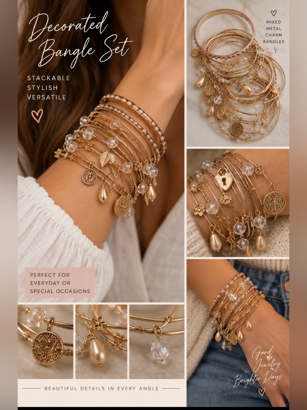 Mixed Metal Decorative Charm Bangle Lots Randomly Chosen 10 for $35